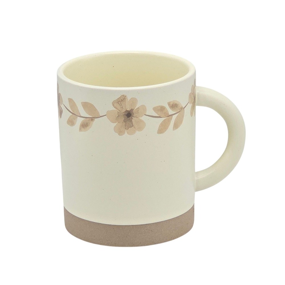 Sarah Ceramic Coffee Mug 16oz Cream Tan Boho Floral by Tabletops Unlimited